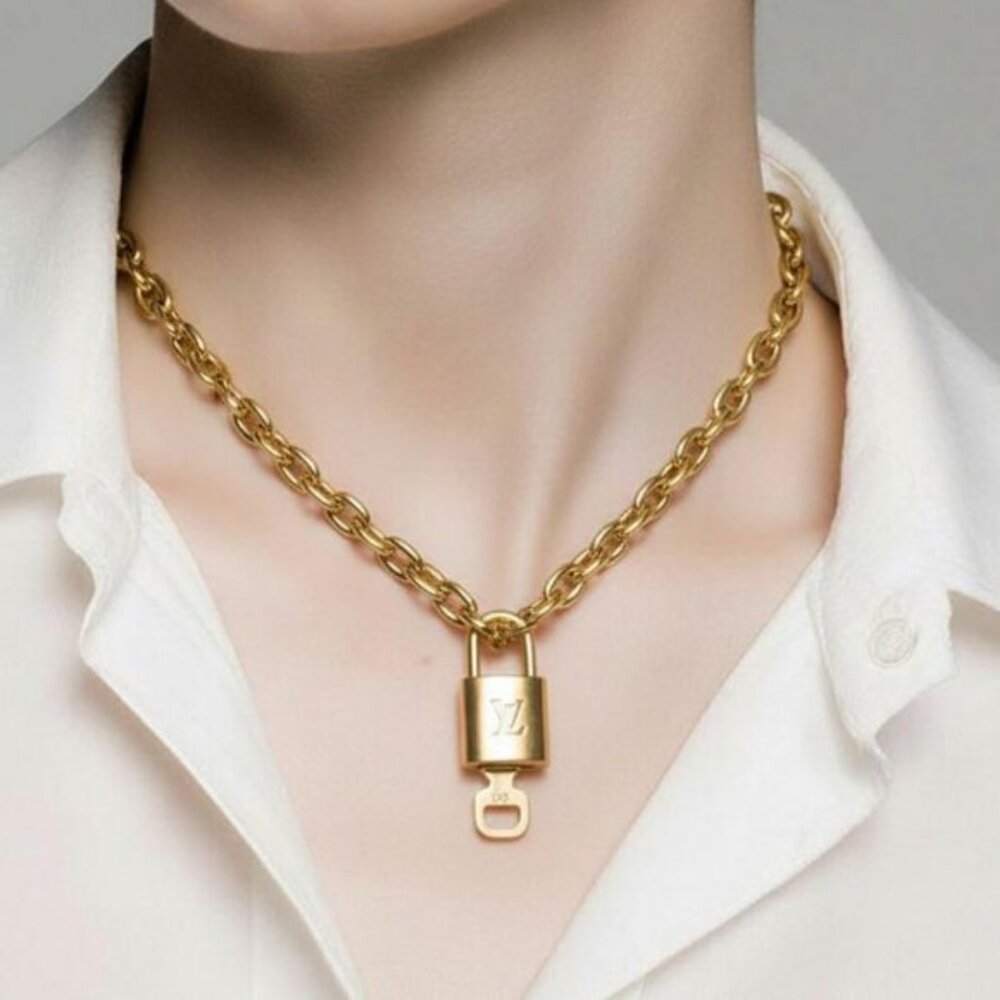 18K Gold-Plated Necklace with Authentic Louis Vuitton Padlock